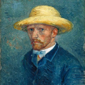 SELF-PORTRAIT HAT COTTON SIZE SMALL Van Gogh, Self Portrait with Pipe & Straw Hat, 100% Cotton  main image 3