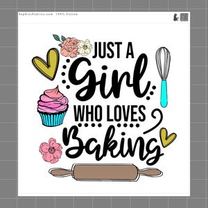 Girl Who Loves Baking 100% Cotton Fabric Panel Block | Small Sewing Quilting Square H147