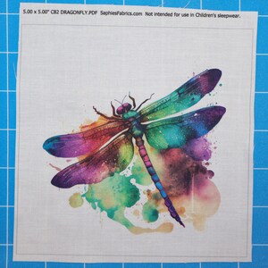 Dragonfly 100% Cotton Fabric Panel Block | Small Quilting Sewing Square C82