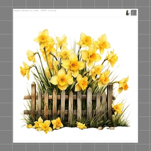 Daffodils 100% Cotton Fabric Panel Block Quilt Square AM1841