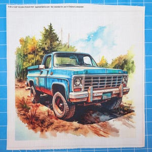 Pickup Truck 100% Cotton Fabric Panel Block | Small Sewing Quilting Square M21854