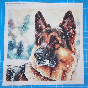 Winter German Shepherd Dog 100% Cotton Fabric Panel Block | Small Quilting Sewing Square J2601