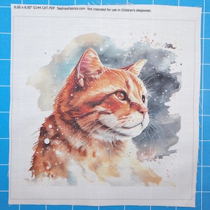 Winter Snowy Orange Cat 100% Cotton Fabric Panel Block | Small Sewing Quilting Square G144