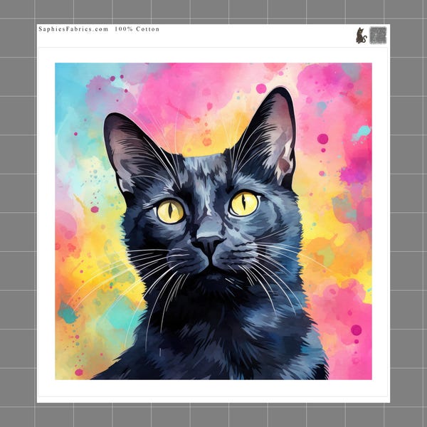 Black Cat 100% Cotton Fabric Panel Block Quilt Square Q443