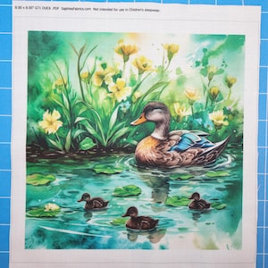 Duck Ducklings 100% Cotton Fabric Panel Block | Small Sewing Quilting Square G71