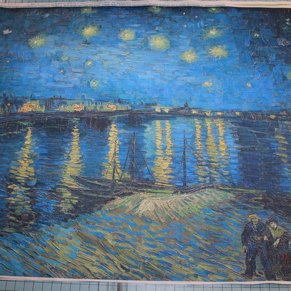 Van Gogh Starry Night Over Rhone 100% Cotton Fabric Panel ~ Quilting Sewing Panel C258