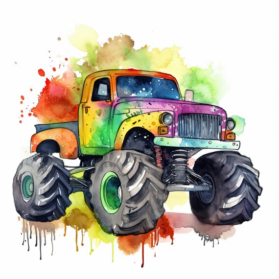 Cartoon Monster Trucks Fabric –