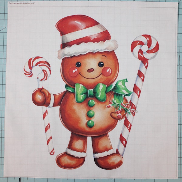 Gingerbread Man 100% Cotton Fabric Panel Square - Small Sewing Quilting Block J1850