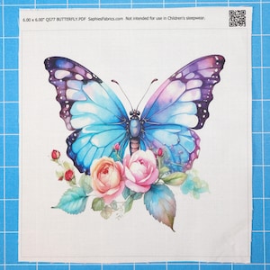 Floral Butterfly 100% Cotton Fabric Panel Block | Small Sewing Quilting Square Q577