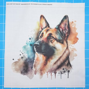 German Shepherd 100% Cotton Fabric Panel Block | Small Sewing Quilting Square D707