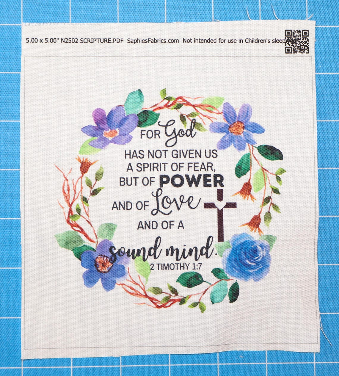 2 Timothy 1:7 | Scripture 100% Cotton Fabric Panel Block | Small Sewing ...