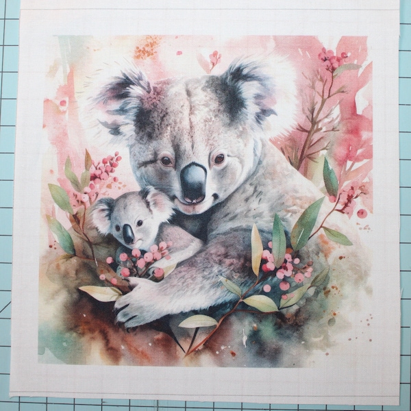 Koala Bears 100% Cotton Fabric Panel Square - Small Quilting Sewing Panel Block A220