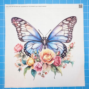Floral Butterfly 100% Cotton Fabric Panel Block | Small Quilting Sewing Square Q567
