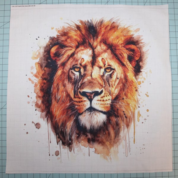 Lion Head 100% Cotton Fabric Panel Square - Small Quilting Sewing Block L2000