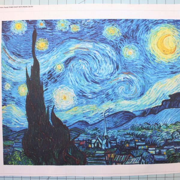 Starry Night With Moon 100% Cotton Fabric Panel - Quilting Sewing Panel C30