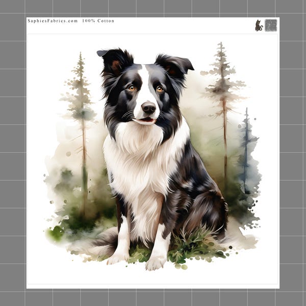 Border Collie 100% Cotton Fabric Panel Block Quilt Square N2592