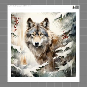 Winter Wolf 100% Cotton Fabric Panel Block | Small Quilting Sewing Square G876