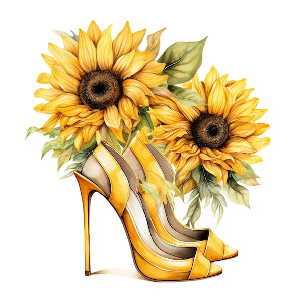 Sunflower High Heel Shoes 100% Cotton Fabric Panel Square - Small Sewing Quilting Block
