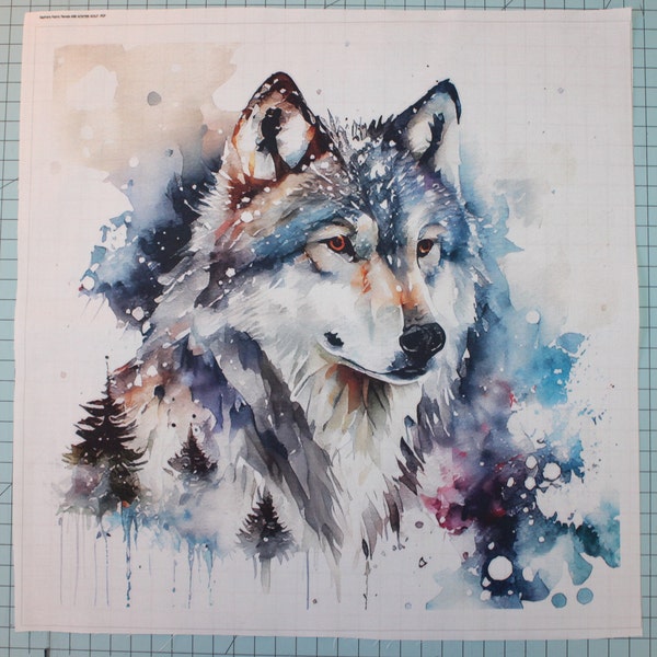 Winter Wolf 100% Cotton Fabric Panel Square - Small Quilting Sewing Block A98