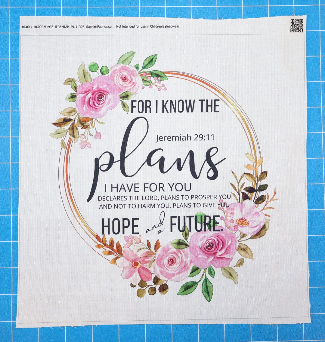 Jeremiah 29:11 Bible Verse 100% Cotton Fabric Panel Block | Small ...