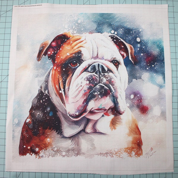Snowy Bulldog Dog 100% Cotton Fabric Panel Square - Small Sewing Quilting Block B228