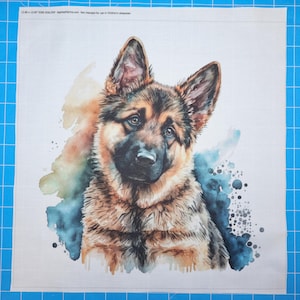German Shepherd Dog 100% Cotton Fabric Panel Block | Small Quilting Sewing Square E260