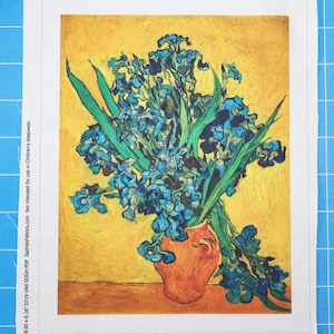 Vincent Van Gogh Vase With Irises 100% Cotton Fabric Panel | Quilting Sewing Panel D719
