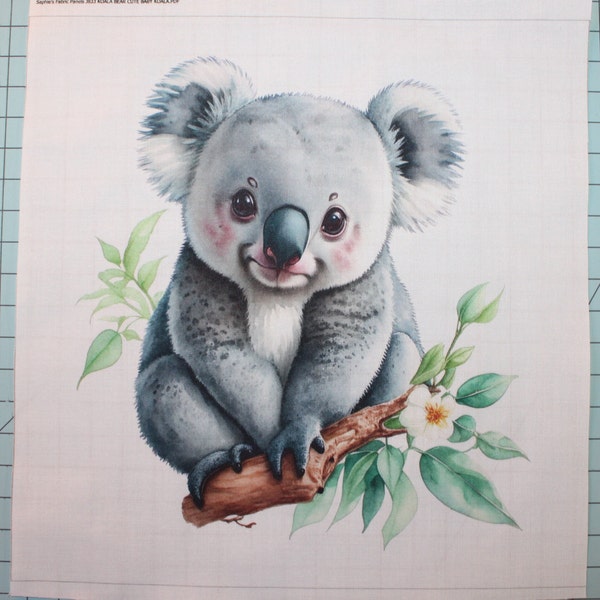 Koala Bear 100% Cotton Fabric Panel Square - Small Sewing Quilting Block J833