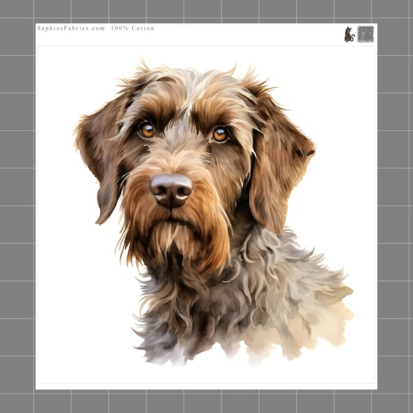Wirehaired Pointing Griffon 100% Cotton Fabric Panel Block Quilt Square N2387
