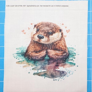 Otter 100% Cotton Fabric Panel Block | Small Sewing Quilting Square D39