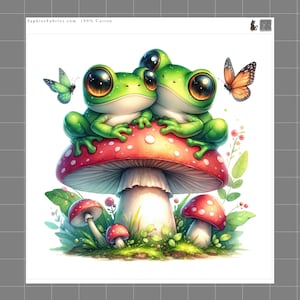 Frog Couple 100% Cotton Fabric Panel Block Quilting Sewing Square H104