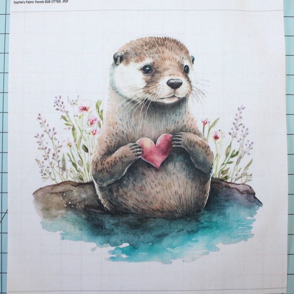 Otter With Heart 100% Cotton Fabric Panel Square ~ Small Quilting Sewing Panel B28