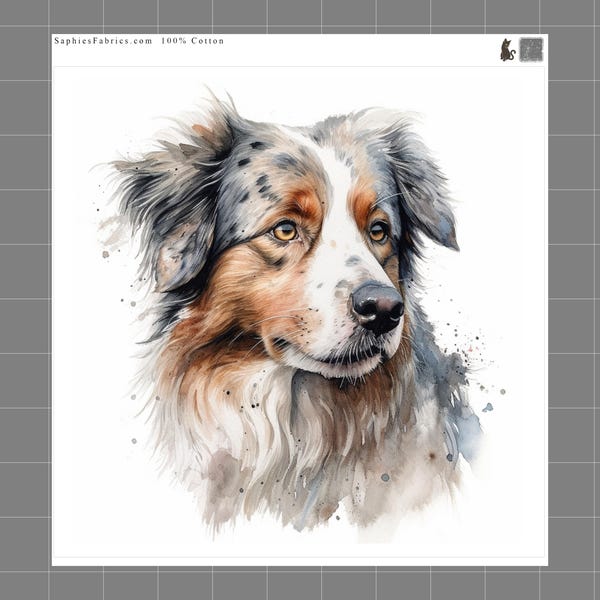 Australian Shepherd 100% Cotton Fabric Panel Block Quilt Square D814