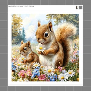 Squirrels 100% Cotton Fabric Panel Block Quilt Square R150