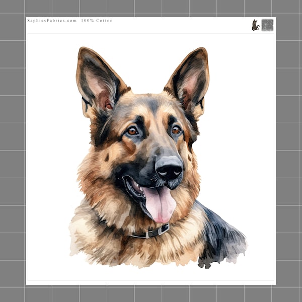 German Shepherd 100% Cotton Fabric Panel Block Quilt Square J6005