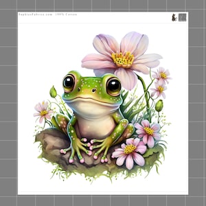 Floral Frog 100% Cotton Fabric Panel Block Quilting Sewing Square G48