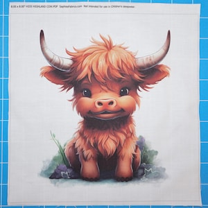 Baby Highland Cow 100% Cotton Fabric Panel Block | Small Quilting Sewing Square H333