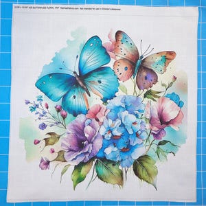 Butterfly Floral 100% Cotton Fabric Panel Block | Small Quilting Sewing Square A35