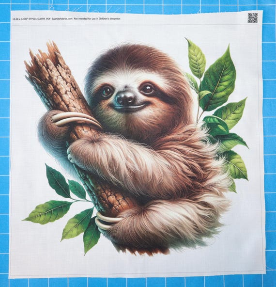 Sloth 100% Cotton Fabric Panel Block Small Sewing Quilting