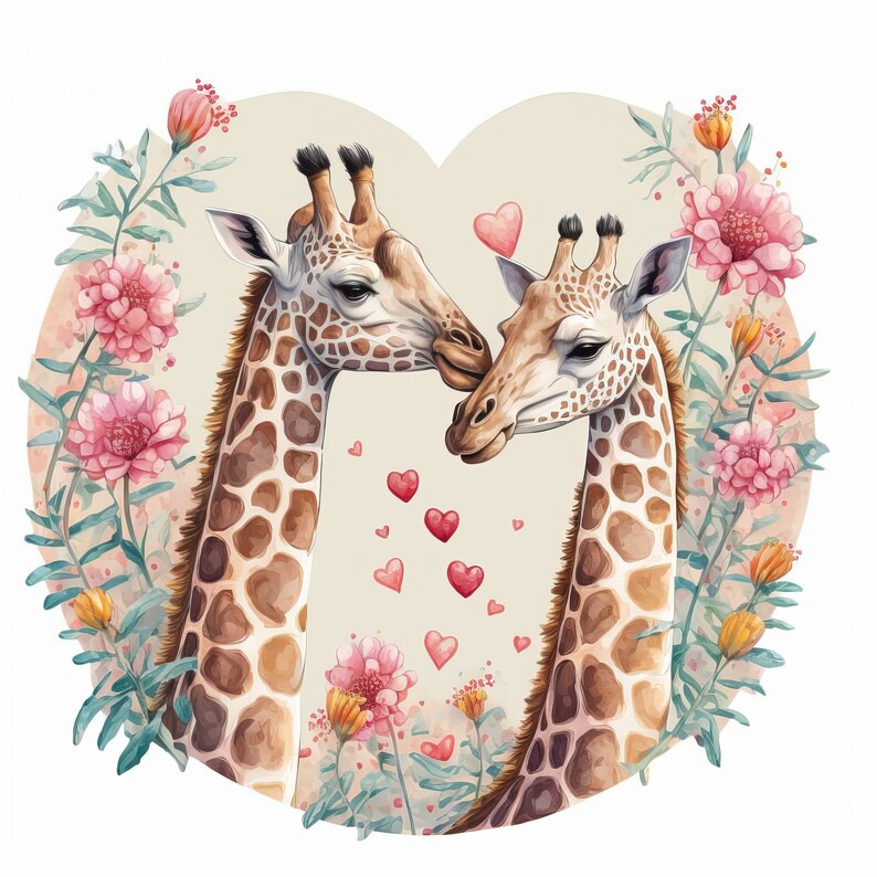 Giraffes Hearts Love 100 Cotton Fabric Panel Square Etsy