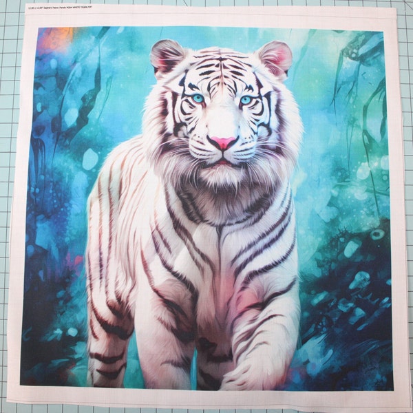 White Tiger 100% Cotton Fabric Panel Square - Small Sewing Quilting Block M264