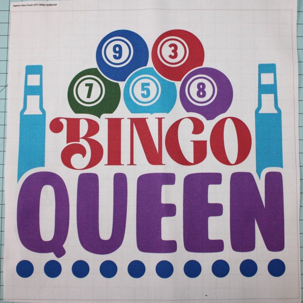 Bingo Queen 100% Cotton Fabric Panel Square ~ Small Sewing Quilting Block J2471