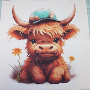 Baby Highland Cow 100% Cotton Fabric Panel Square - Small Sewing Quilting Block H329