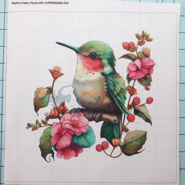 Hummingbird Flower 100% Cotton Fabric Panel Square - Small Sewing Quilting Block A95