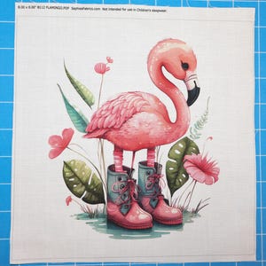 Flamingo in Boots 100% Cotton Fabric Panel Block | Small Sewing Quilting Square B112