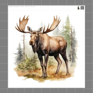 Moose 100% Cotton Fabric Panel Block Quilt Square M291