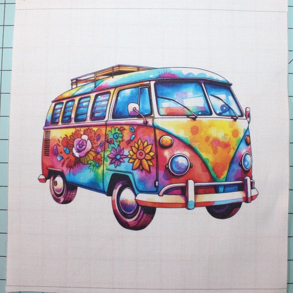 Hippie 70's Van 100% Cotton Fabric Panel Square - Small Sewing Block H529