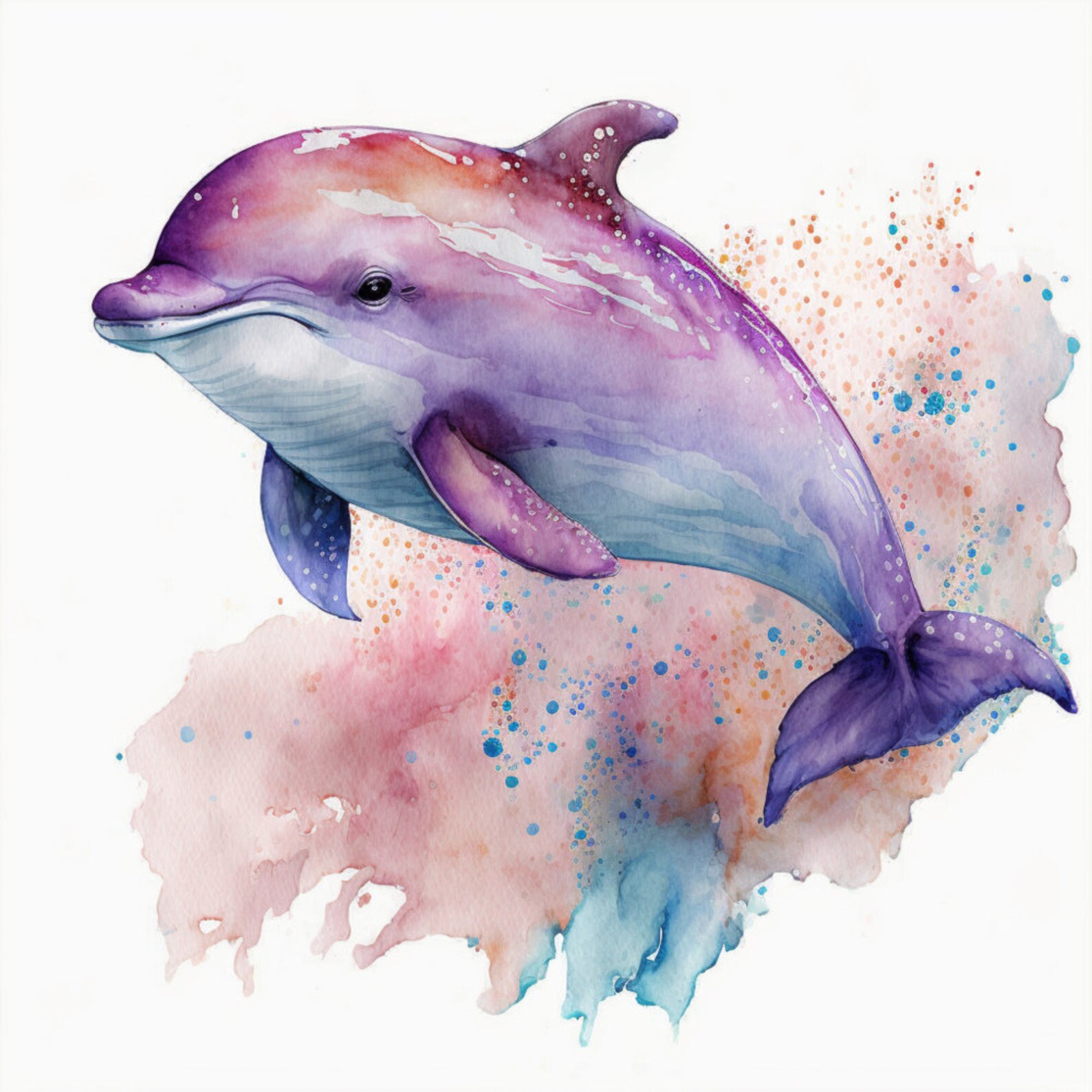 Watercolor Dolphin 100% Cotton Fabric Panel Square Quilting - Etsy