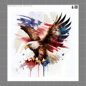 Patriotic Eagle 100% Cotton Fabric Panel Block Quilt Square C137