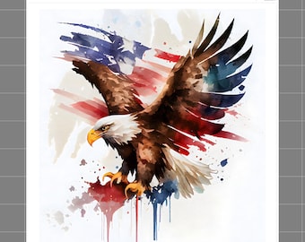 Patriotic Eagle 100% Cotton Fabric Panel Block Quilt Square C137